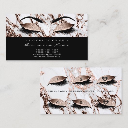 Loyalty Kaart 6 Beauty Salon Lash Marble Copper VI (Voorkant / Achterkant)