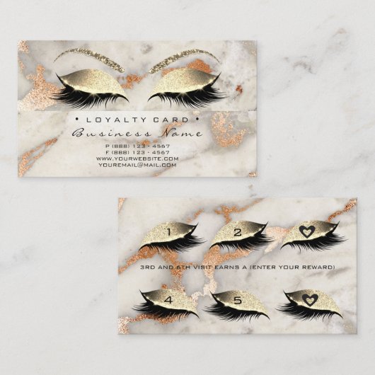 Loyalty Kaart 6 Beauty Salon Lash Marble Coral Gra (Voorkant / Achterkant)