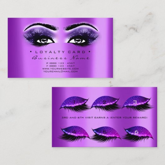 Loyalty Kaart 6 Beauty Salon Lash Paars Violet (Voorkant / Achterkant)