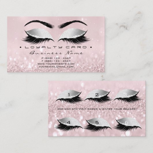 Loyalty Kaart 6 Beauty Salon Lash Pink Rose Gray (Voorkant / Achterkant)