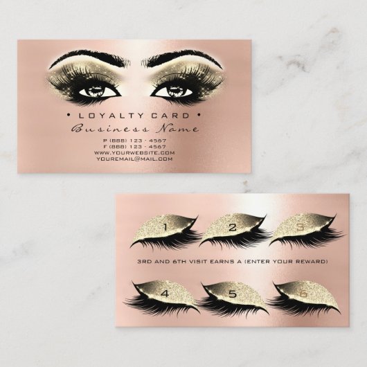 Loyalty Kaart 6 Beauty Salon Lash Roos Gold Blush (Voorkant / Achterkant)