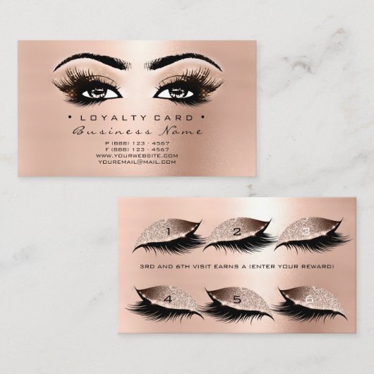 Loyalty Kaart 6 Beauty Salon Lash Roos Gold Pink (Voorkant / Achterkant)