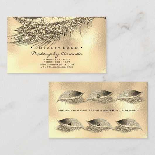 Loyalty Kaart 6 Beauty Salon Lashes Champaigne Gol (Voorkant / Achterkant)