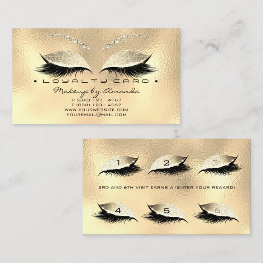 Loyalty Kaart 6 Beauty Salon Lashes Champaigne Gol (Voorkant / Achterkant)