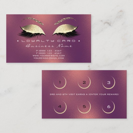 Loyalty Kaart 6 Beauty Salon Lashes Copper Roos (Voorkant / Achterkant)
