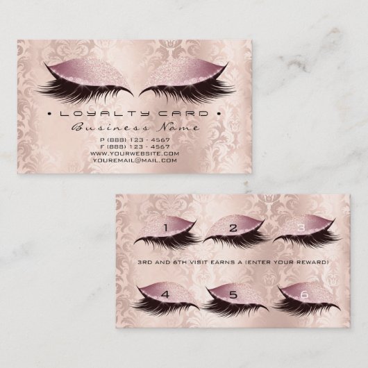 Loyalty Kaart 6 Beauty Salon Lashes Damask Pink Lu (Voorkant / Achterkant)