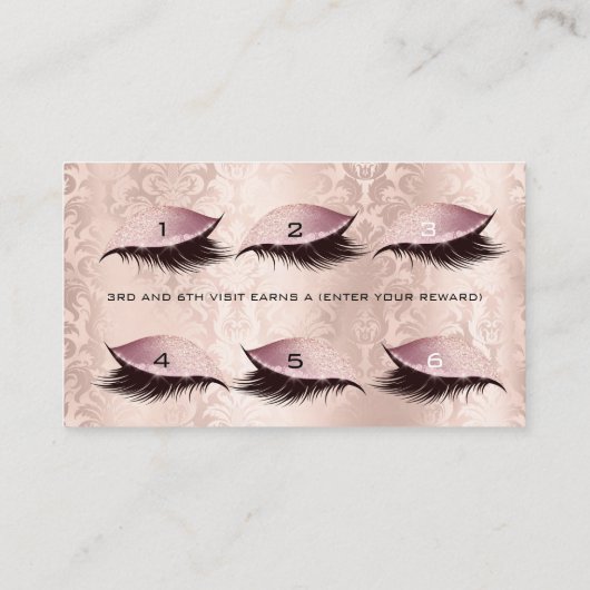 Loyalty Kaart 6 Beauty Salon Lashes Damask Pink Lu (Achterkant)