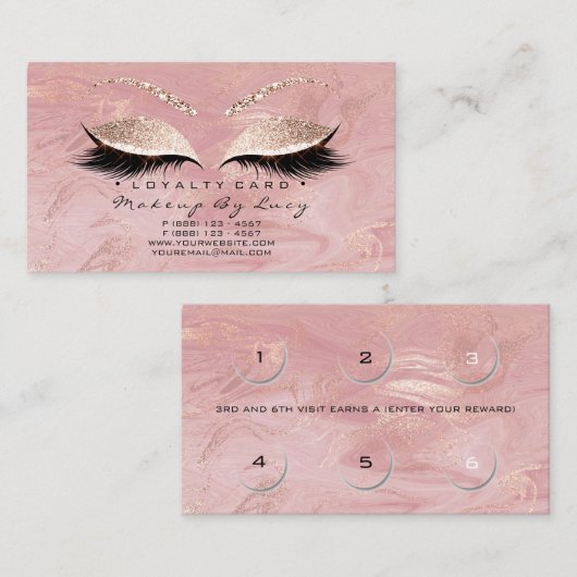 Loyalty Kaart 6 Beauty Salon Lashes Glitter Marble (Voorkant / Achterkant)