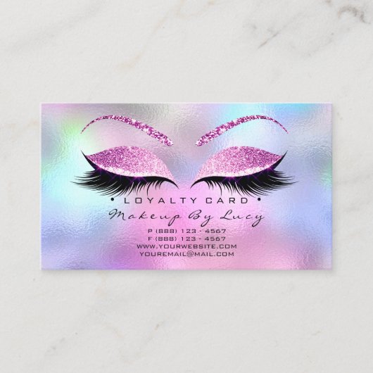 Loyalty Kaart 6 Beauty Salon Lashes Glitter Pink (Voorkant)