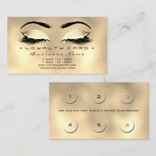 Loyalty Kaart 6 Beauty Salon Lashes Gold Browns Wa (Voorkant / Achterkant)