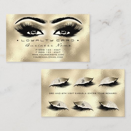 Loyalty Kaart 6 Beauty Salon Lashes Gold Glass Eye (Voorkant / Achterkant)