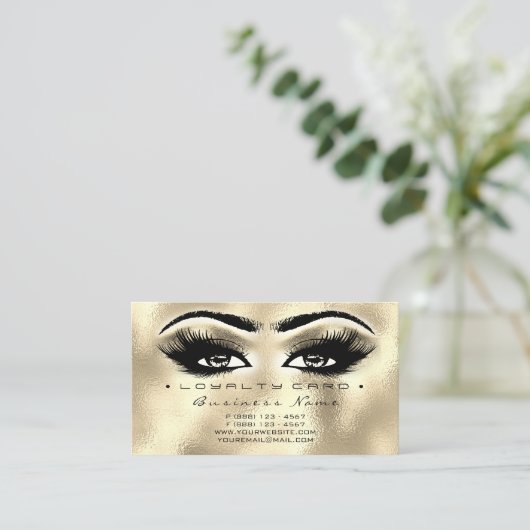 Loyalty Kaart 6 Beauty Salon Lashes Gold Glass Eye (Staand voorkant)