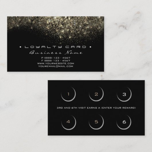 Loyalty Kaart 6 Beauty Salon Lashes Gold Glitter (Voorkant / Achterkant)