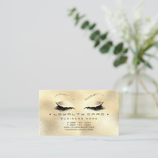 Loyalty Kaart 6 Beauty Salon Lashes Gold Glitter (Staand voorkant)