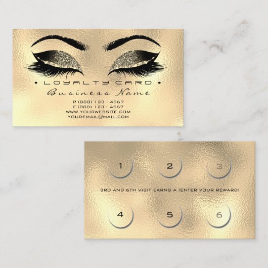 Loyalty Kaart 6 Beauty Salon Lashes Gold Wax Brown (Voorkant / Achterkant)
