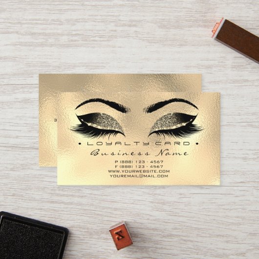 Loyalty Kaart 6 Beauty Salon Lashes Gold Wax Brown (Voorkant / Achterkant in situ)