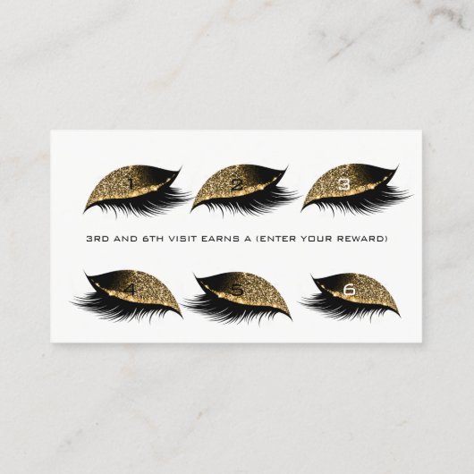 Loyalty Kaart 6 Beauty Salon Lashes Gold White Wax (Achterkant)