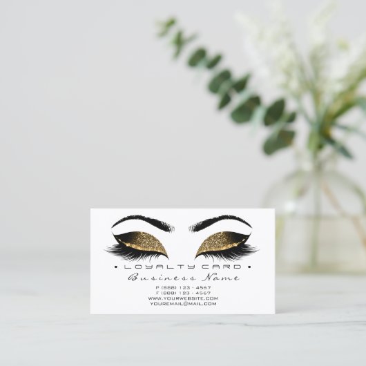 Loyalty Kaart 6 Beauty Salon Lashes Gold White Wax (Staand voorkant)
