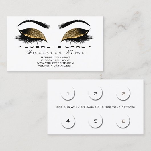 Loyalty Kaart 6 Beauty Salon Lashes Gold White Wax (Voorkant / Achterkant)