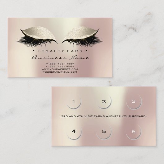 Loyalty Kaart 6 Beauty Salon Lashes Makeup Ivory (Voorkant / Achterkant)