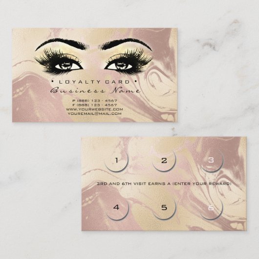 Loyalty Kaart 6 Beauty Salon Lashes Makeup Marble (Voorkant / Achterkant)