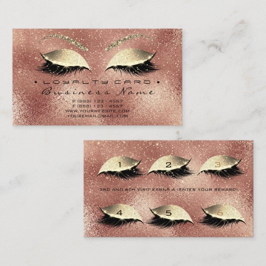 Loyalty Kaart 6 Beauty Salon Lashes Roos Peach Gol (Voorkant / Achterkant)