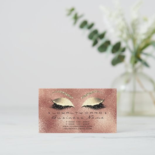 Loyalty Kaart 6 Beauty Salon Lashes Roos Peach Gol (Staand voorkant)