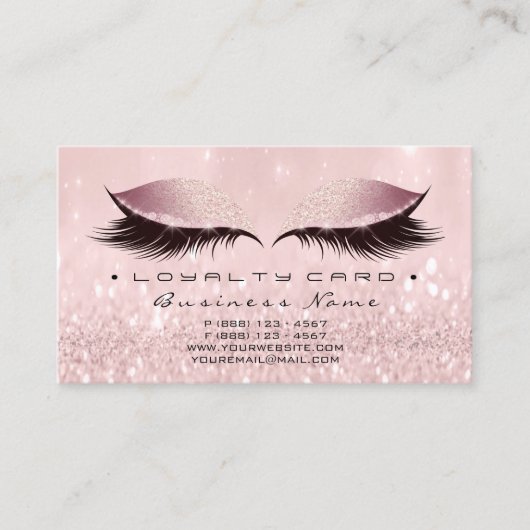 Loyalty Kaart 6 Beauty Salon Lashes Roos Roze Glam (Voorkant)