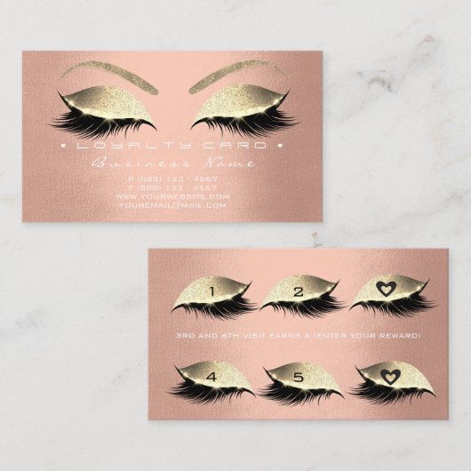 Loyalty Kaart 6 Beauty Salon Lashes Roos Zijderroz (Voorkant / Achterkant)