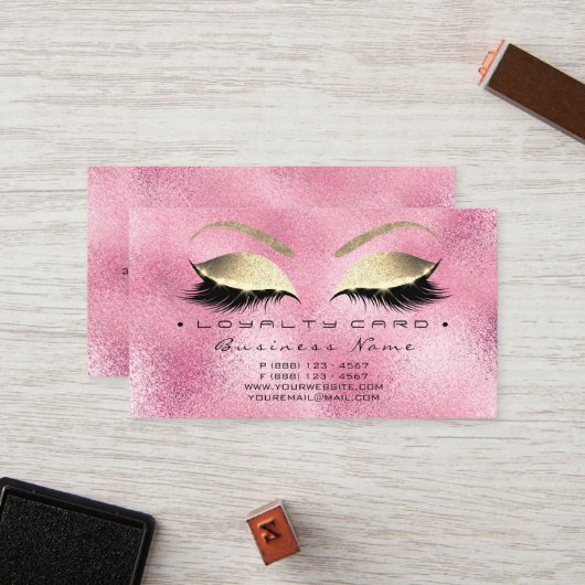 Loyalty Kaart 6 Beauty Salon Lashes Roze Glass (Voorkant / Achterkant in situ)