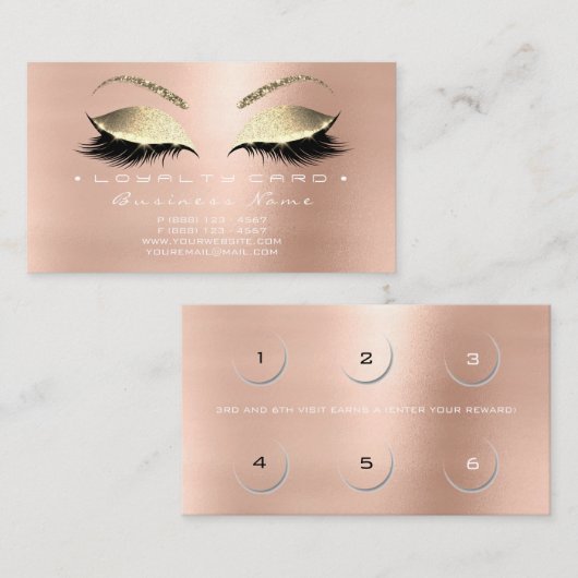 Loyalty Kaart 6 Beauty Salon Lashes Skin Pink VIP (Voorkant / Achterkant)