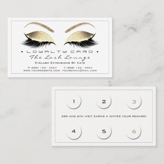 Loyalty Kaart 6 Beauty Salon Lashes White Gold Bla (Voorkant / Achterkant)