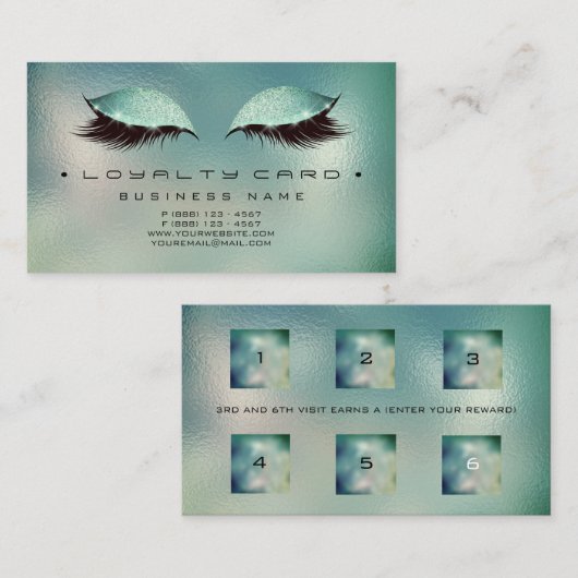 Loyalty Kaart 6 Beauty Salon Makeup Glass Aqua (Voorkant / Achterkant)