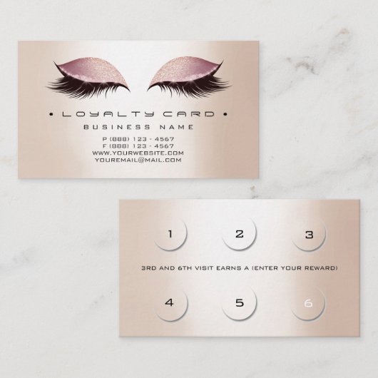 Loyalty Kaart 6 Beauty Salon Makeup Roos Gold Ivor (Voorkant / Achterkant)