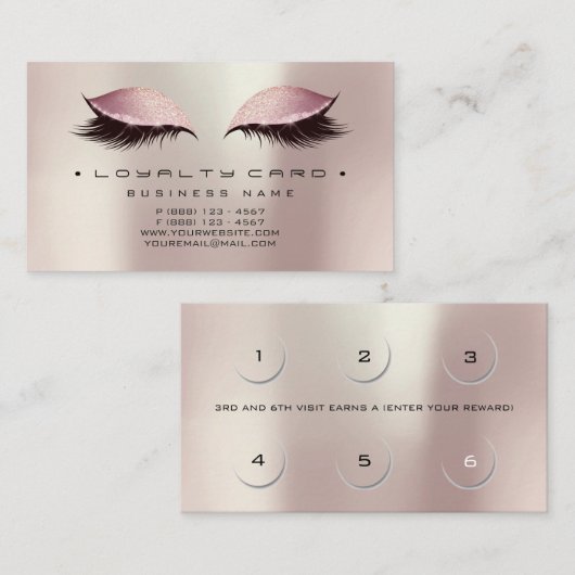 Loyalty Kaart 6 Beauty Salon Makeup Roos Gold Pear (Voorkant / Achterkant)