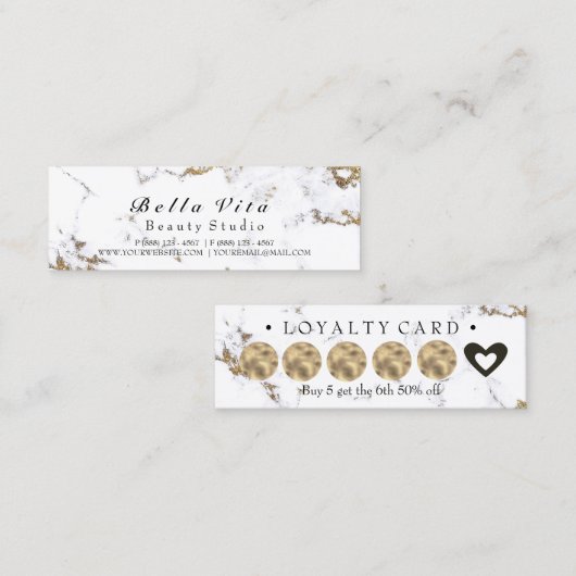 Loyalty Kaart 6 Black Punch Makeup Marble Heart (Voorkant / Achterkant)