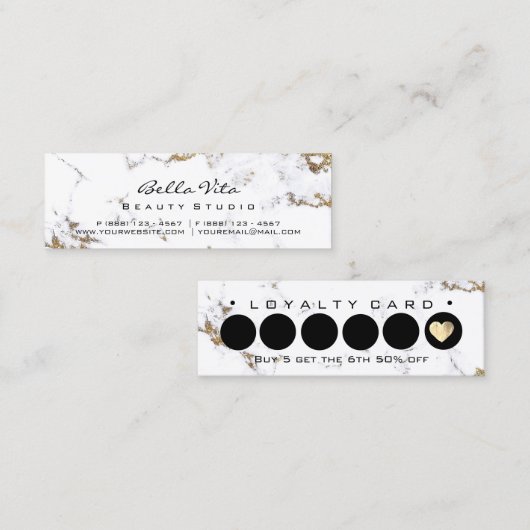 Loyalty Kaart 6 Black White Punch Makeup Marble Lu (Voorkant / Achterkant)