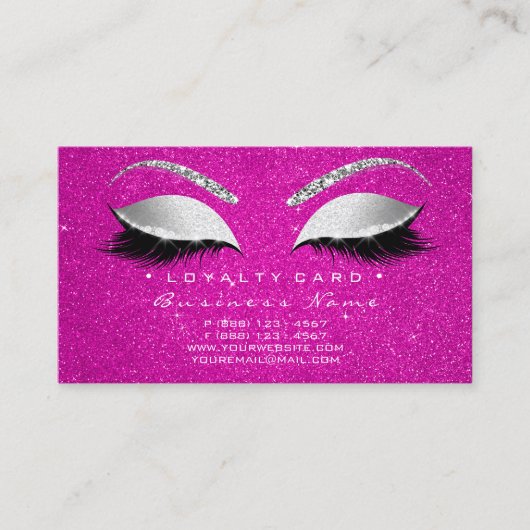 Loyalty Kaart 6 Lash Silver Hot Pink Crown Glitter (Voorkant)