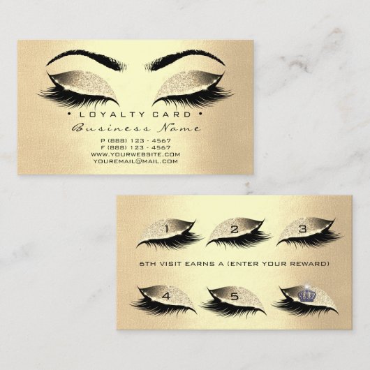 Loyalty Kaart 6 Lashes Champaign Gold Crown Glitte (Voorkant / Achterkant)