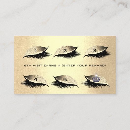 Loyalty Kaart 6 Lashes Champaign Gold Crown Glitte (Achterkant)