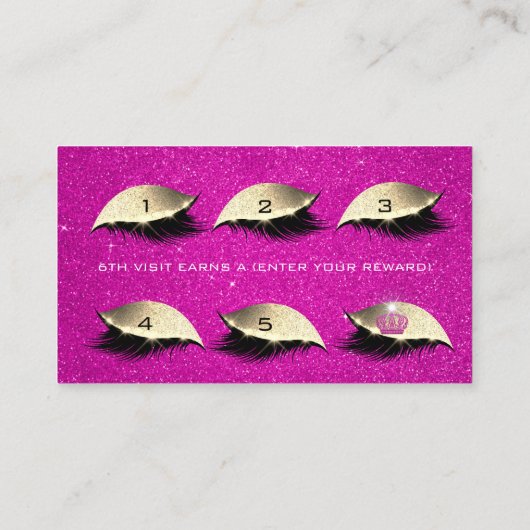 Loyalty Kaart 6 Lashes Gold Hot Pink Crown Glitter (Achterkant)
