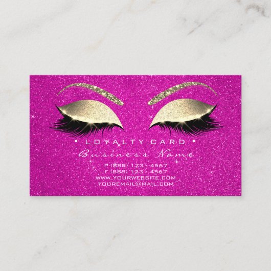 Loyalty Kaart 6 Lashes Gold Hot Pink Crown Glitter (Voorkant)