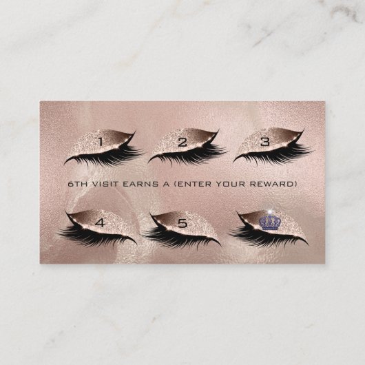 Loyalty Kaart 6 Lashes Skin Roos Gold Crown Glitte (Achterkant)