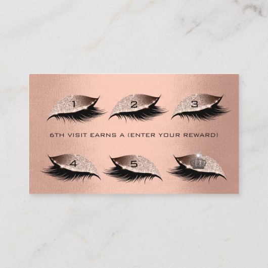 Loyalty Kaart 6 Lashes Skin Roos Gold Crown Glitte (Achterkant)