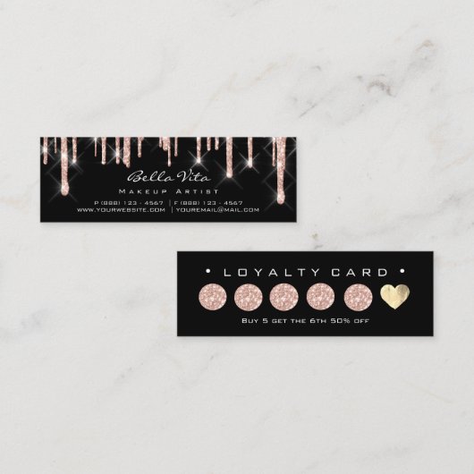 Loyalty Kaart 6 Punch Makeup Beauty Heart Roos Bla (Voorkant / Achterkant)