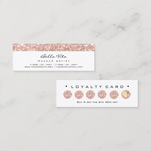 Loyalty Kaart 6 Punch Makeup Beauty Heart Roos Hea (Voorkant / Achterkant)