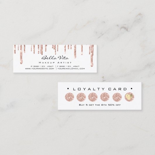 Loyalty Kaart 6 Punch Makeup Beauty Heart Roos Spa (Voorkant / Achterkant)