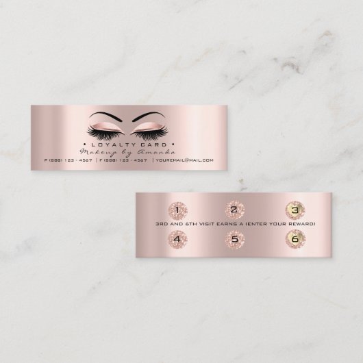 Loyalty Kaart 6 Punch Makeup Heart Roos Gold Small (Voorkant / Achterkant)