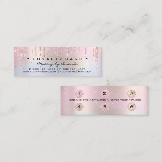 Loyalty Kaart 6 Punch Makeup Holograaf Roos Klein (Voorkant / Achterkant)