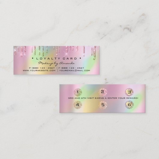 Loyalty Kaart 6 Punch Makeup Holographic Roos Smal (Voorkant / Achterkant)